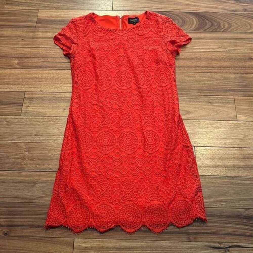 Laundry By Shelli Segal Womens Red Short Sleeve Overlay Sheath Lace Dress Size 4